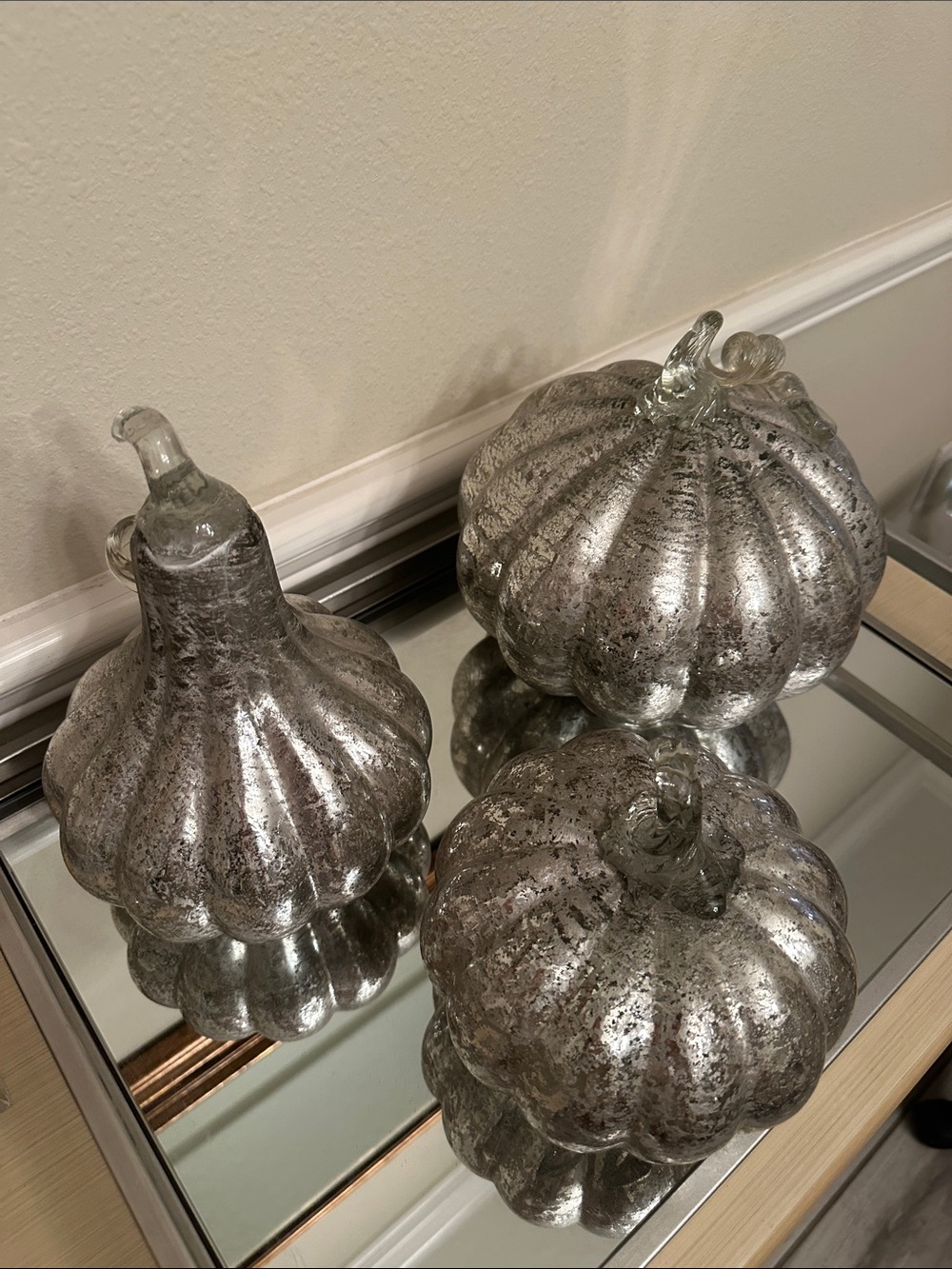 Ballard Designs 3 Piece Mercury Glass Pumpkin Set